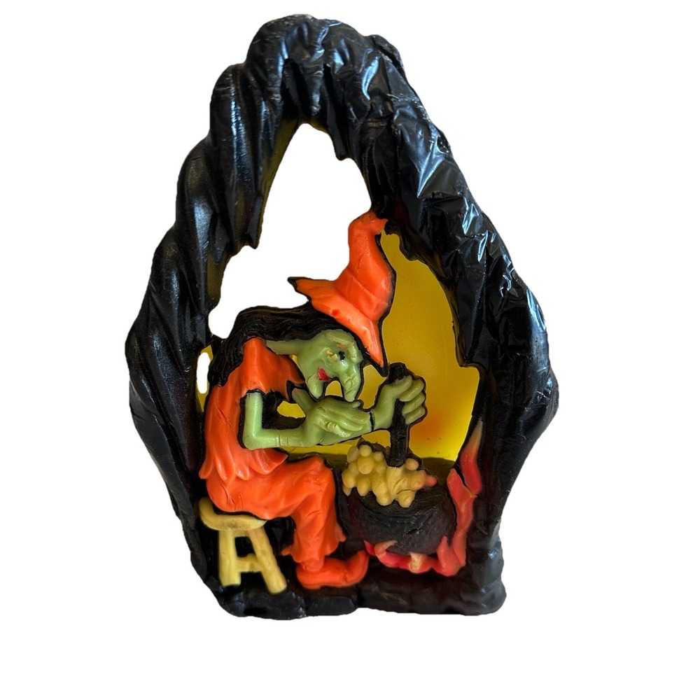 Vintage Gurley Halloween Witch in Cave Cauldron Candle 5 Inch Mid-Century Decor